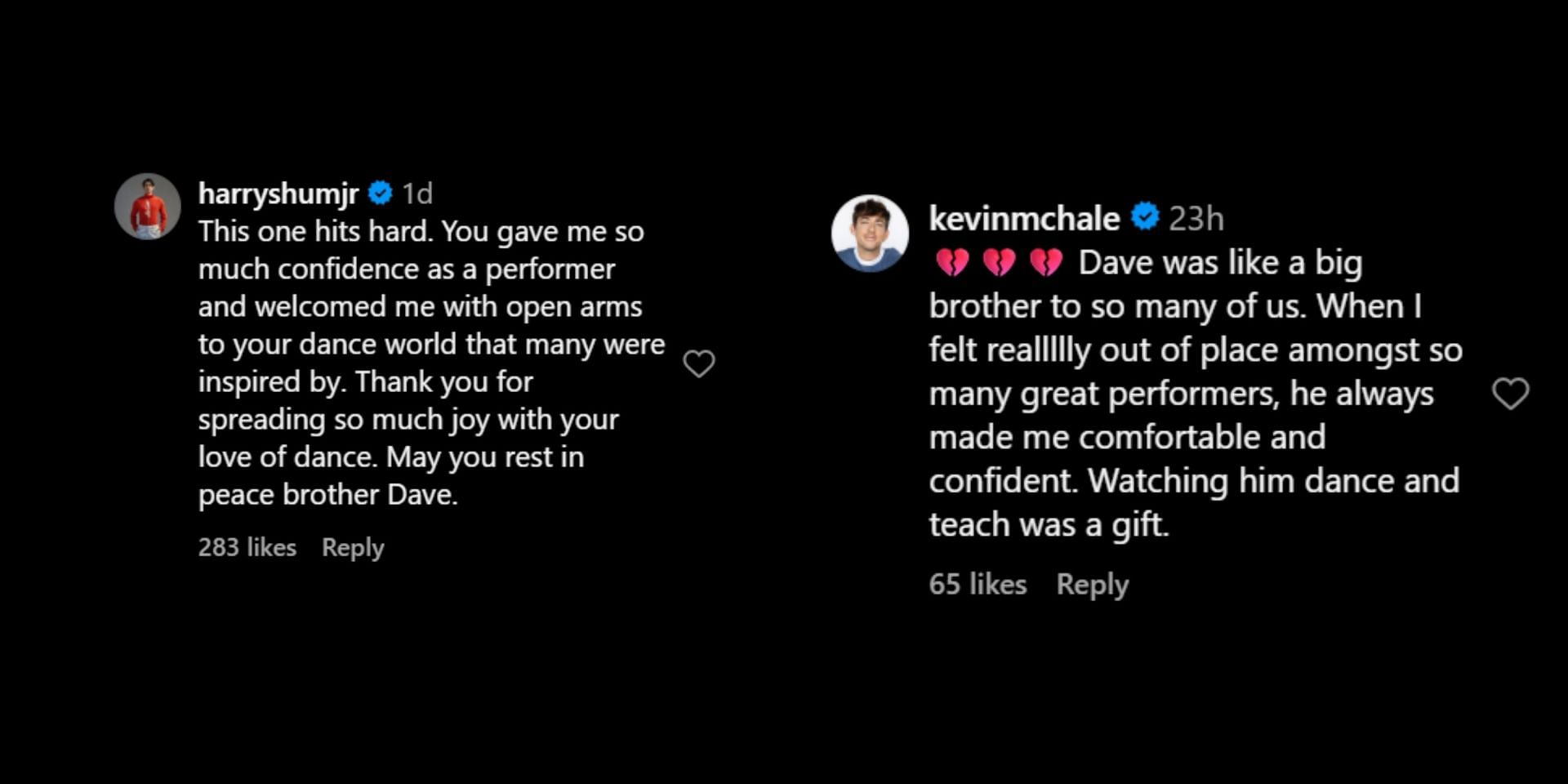 Kevin McHale and Harry Shum Jr. pay tributes to Dave Scott. (Image via Instagram)